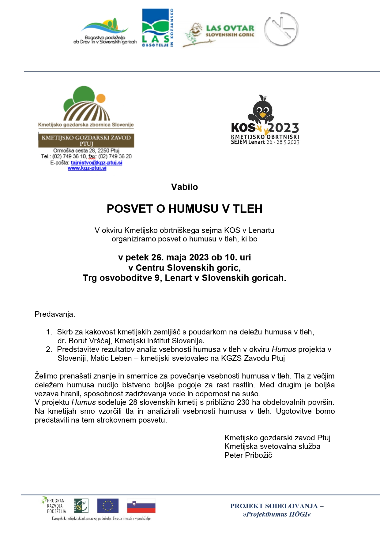 Vabilo posvet HUMUS v Lenartu 26052023